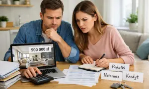 Para planuje zakup mieszkania za 500 000 zł. Zastanawiają się nad kredytem, notariuszem i podatkami. Może też myślą o egzotycznym kocie, ale jego cena jest poza ich zasięgiem.